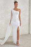 Romi White One Shoulder Twist Design Maxi Dress