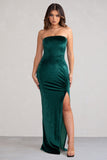 Belle Of The Ball Bottle Green Velvet Bandeau Maxi Dress With Split Hem