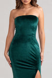 Belle Of The Ball Bottle Green Velvet Bandeau Maxi Dress With Split Hem