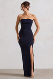 Belle of The Ball Navy Bandeau Maxi Dress With Split Hem