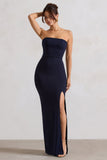 Belle of The Ball Navy Bandeau Maxi Dress With Split Hem