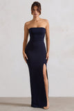 Belle of The Ball Navy Bandeau Maxi Dress With Split Hem