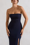 Belle of The Ball Navy Bandeau Maxi Dress With Split Hem