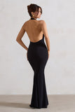 Milani Black Backless Cowl Neck Fishtail Maxi Dress