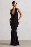 Milani Black Backless Cowl Neck Fishtail Maxi Dress