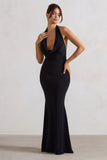 Milani Black Backless Cowl Neck Fishtail Maxi Dress