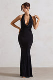 Milani Black Backless Cowl Neck Fishtail Maxi Dress