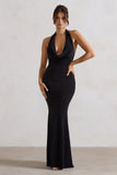 Milani Black Backless Cowl Neck Fishtail Maxi Dress