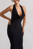 Milani Black Backless Cowl Neck Fishtail Maxi Dress