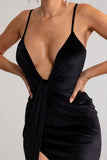 Miranda Black Velvet Plunge Neck Twist Maxi Dress