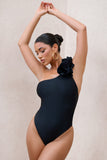 Octavias Black One-Shoulder Floral Swimsuit