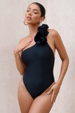 Octavias Black One-Shoulder Floral Swimsuit