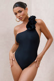 Octavias Black One-Shoulder Floral Swimsuit