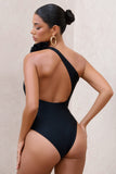 Octavias Black One-Shoulder Floral Swimsuit