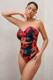 Oyster Multi Print Wrapped Bardot Swimsuit