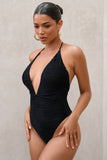 Shipwrecked Black Textured Plunging Swimsuit