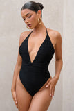 Shipwrecked Black Textured Plunging Swimsuit