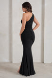 Lilou Black One Shoulder Wrap Skirt Maxi Dress