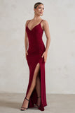 Jeanne Berry Red Plunge Ruched Cami Maxi Dress With Split