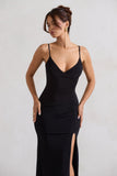 Jeanne Black Plunge Ruched Cami Maxi Dress With Split