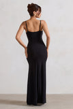 Jeanne Black Plunge Ruched Cami Maxi Dress With Split