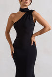 Capucine Black One Shoulder Draped Maxi Dress