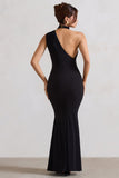 Capucine Black One Shoulder Draped Maxi Dress