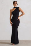 Capucine Black One Shoulder Draped Maxi Dress