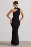 Capucine Black One Shoulder Draped Maxi Dress