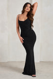 Corinne Black Asymmetric Cowl Neck Backless Maxi Dress