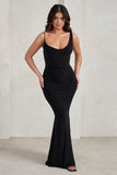 Corinne Black Asymmetric Cowl Neck Backless Maxi Dress