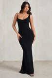Corinne Black Asymmetric Cowl Neck Backless Maxi Dress
