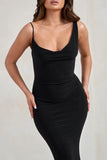 Corinne Black Asymmetric Cowl Neck Backless Maxi Dress