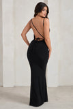 Corinne Black Asymmetric Cowl Neck Backless Maxi Dress