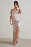 Starlight Champagne Cowl Corset Satin Wrap Maxi Dress