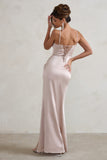 Starlight Champagne Cowl Corset Satin Wrap Maxi Dress
