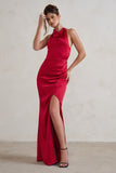 Forever Feature Berry Red High Neck Wrap Maxi Dress