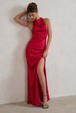 Forever Feature Berry Red High Neck Wrap Maxi Dress