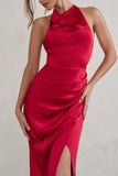 Forever Feature Berry Red High Neck Wrap Maxi Dress