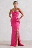 Coraline Hot Pink Strapless Maxi Dress With Split