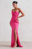 Coraline Hot Pink Strapless Maxi Dress With Split