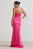 Coraline Hot Pink Strapless Maxi Dress With Split