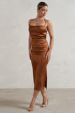 Aja Copper Cowl Cami Midi Dress With Waist Tie