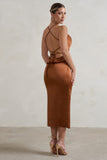 Aja Copper Cowl Cami Midi Dress With Waist Tie