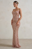 Seeing Stars Champagne Cowl Cami Sequin Maxi Dress With Waist Tie