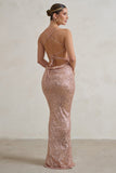 Seeing Stars Champagne Cowl Cami Sequin Maxi Dress With Waist Tie