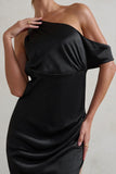 Select Black Asymmetrical Extreme Split Satin Maxi Dress
