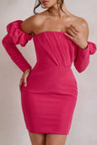 Laurie Hot Pink Bardot Puff Long Sleeve Mini Dress