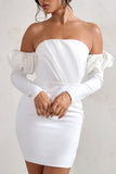 Laurie White Bardot Puff Long Sleeve Mini Dress