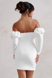 Laurie White Bardot Puff Long Sleeve Mini Dress